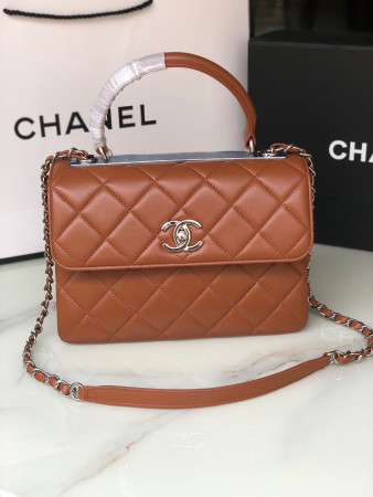 Ch*el flap bag with top handle 6.6 × 9.8 × 4.7 in