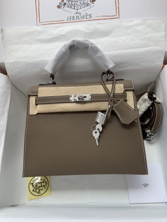 HERMÈS Kelly Silver-tone Hardware 25 28