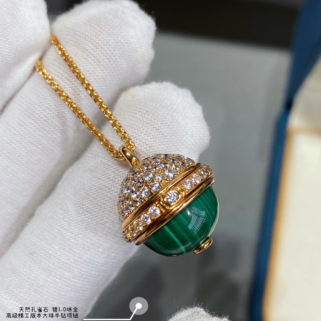 piaget half-Di*m*nd natural malachite large ball necklace