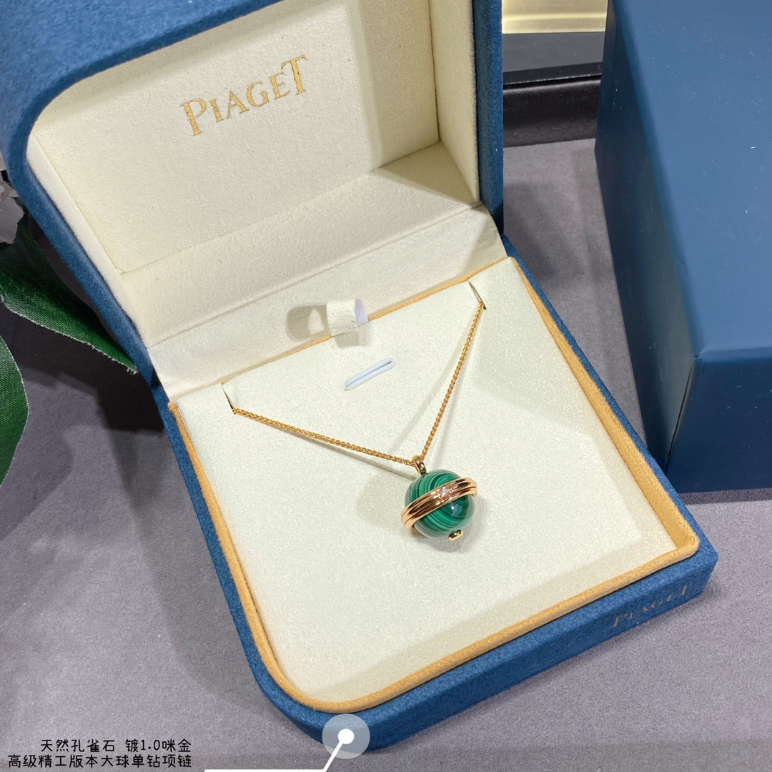 piaget single Di*m*nd natural malachite large ball necklace