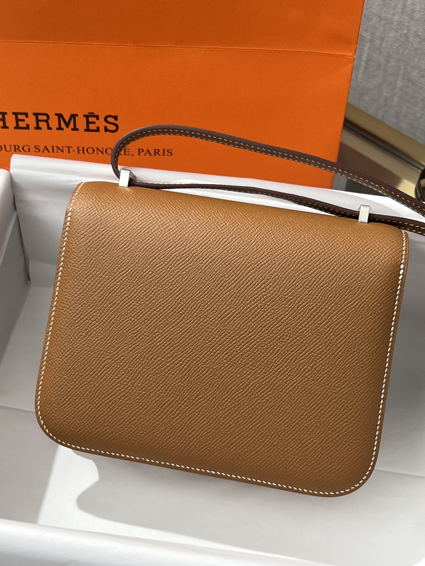 H**mes constance 24 epsom leather silver hardware 9.4"x5.9"x3"