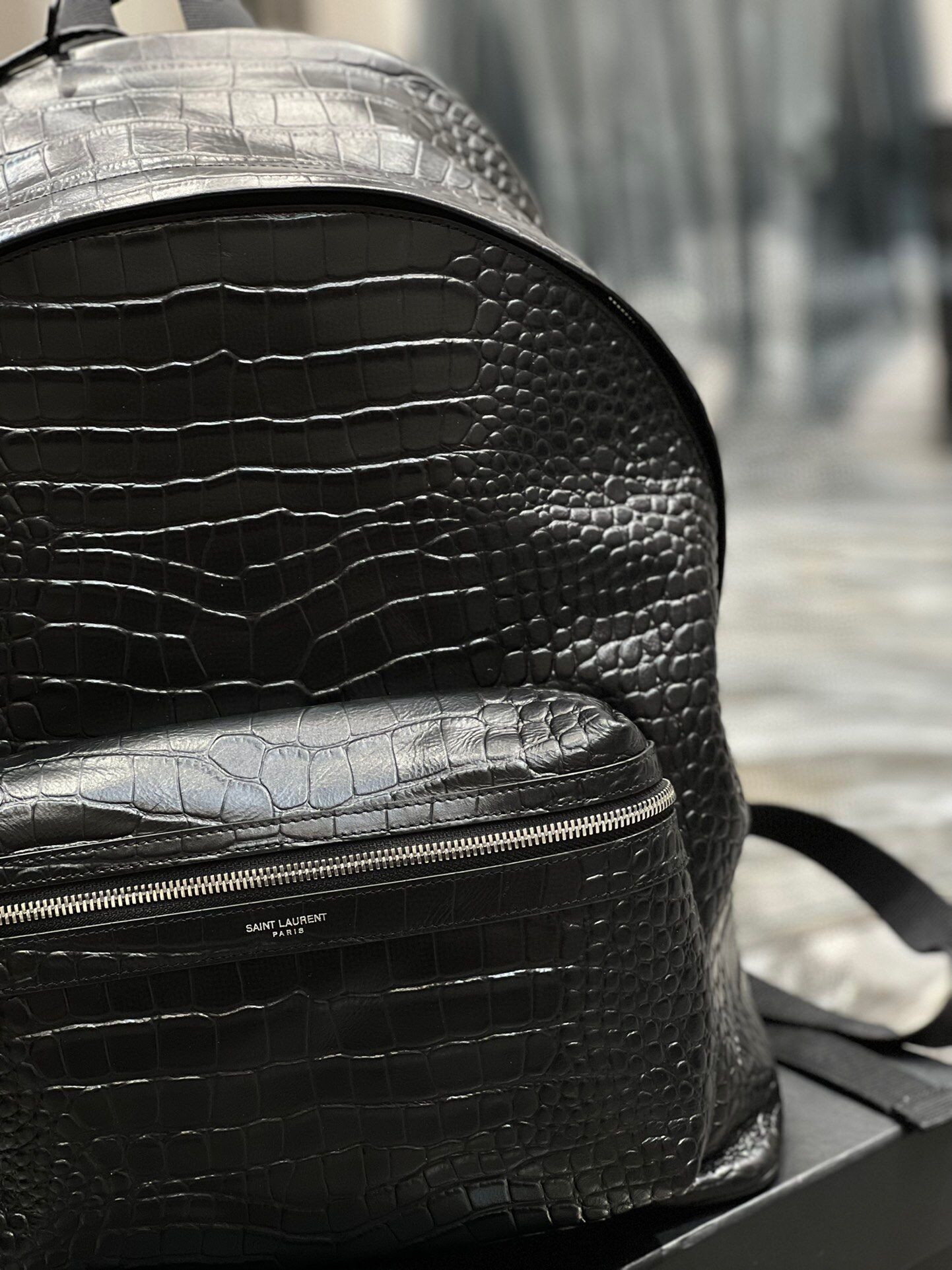 Y*L city backpack in crocodile-embossed leather 12.2 x 16.1 x 8.6 inches