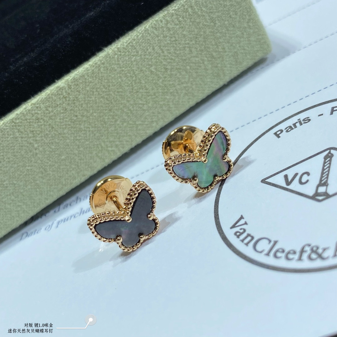 V*N CL*F & arpels natural grey mother-of-pearl mini butterfly earrings