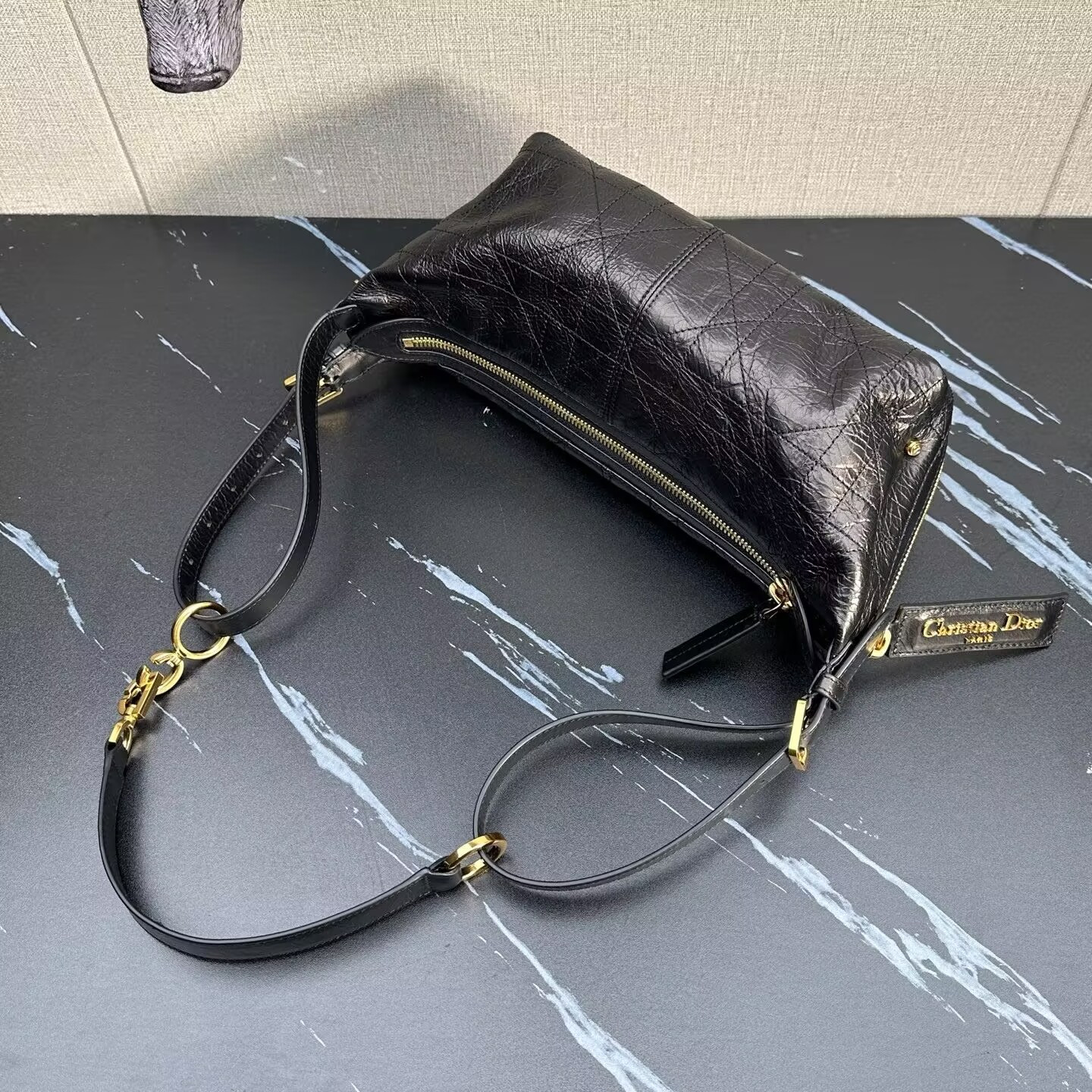 D*or small d-journey bag in crinkled calfskin 25.5 x 14.5 x 14 cm