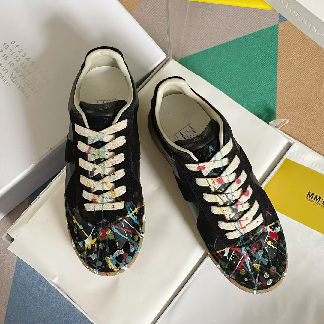 ua ma*s*n Ma*i*la wmns replica low 'paint splatter - black pollock'
