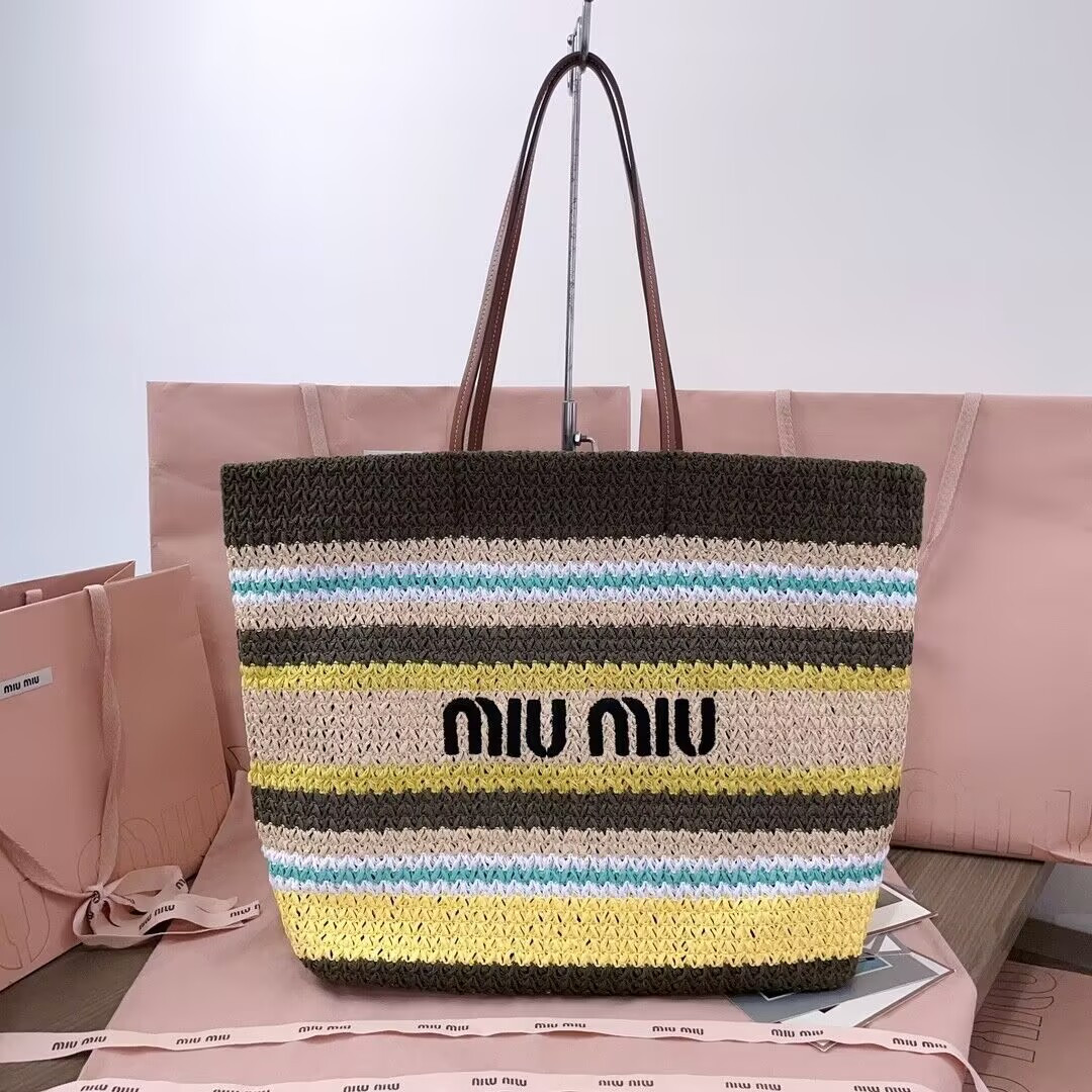 Miu Miu Raffia-effect woven tote bag 40x34x16cm
