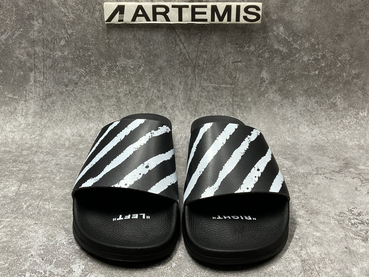 OFF-WHITE Spray Stripes Slide Black White (No Shoe Box)