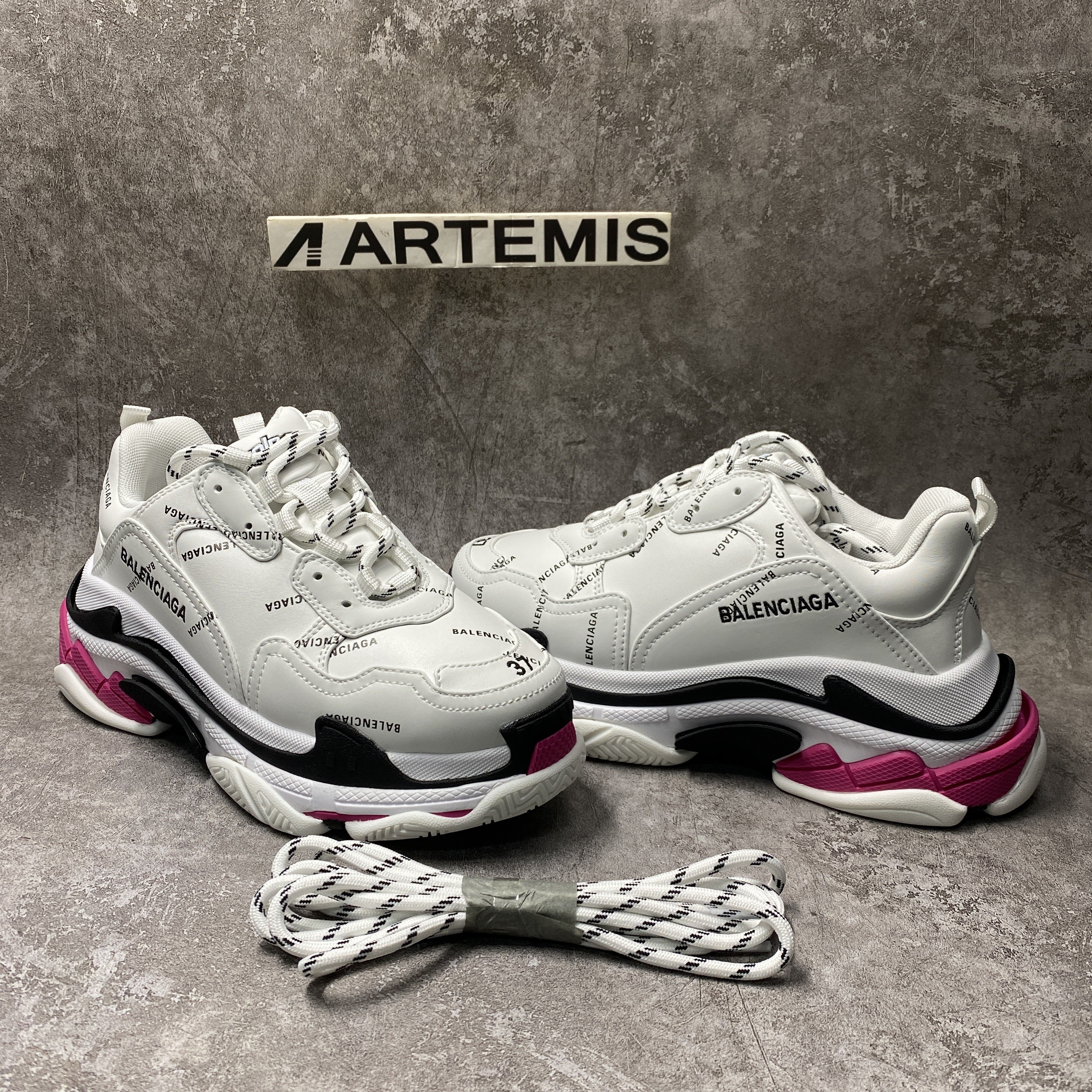 Balenciga All Over Logo Triple S Pink Black