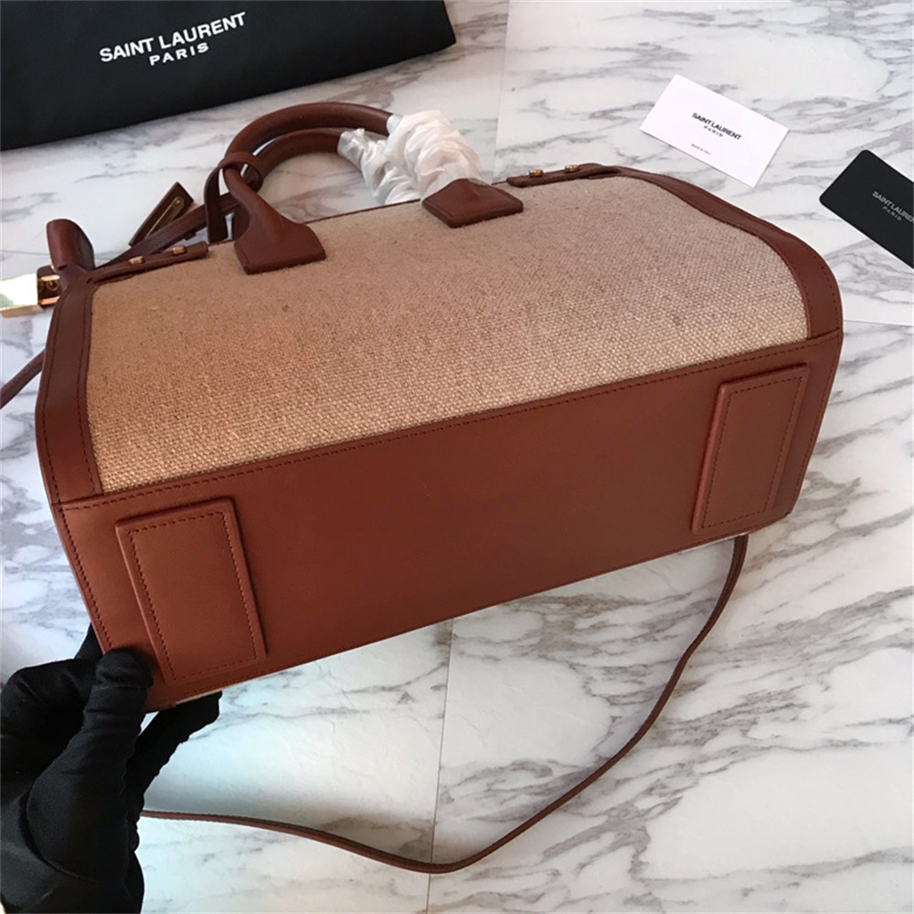 Y*L sac de jour small in canvas and leather beige sea salt and brick