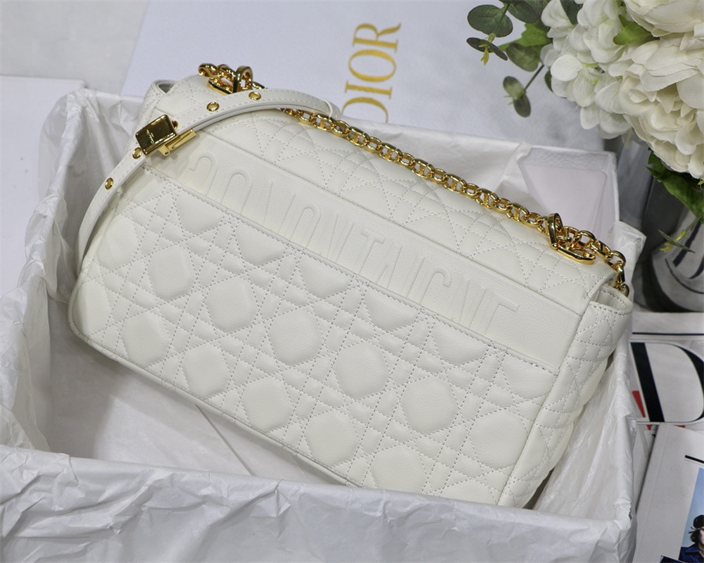 small d*or caro bag ivory S*pple cannage calfskin 20 x 12 x 7 cm