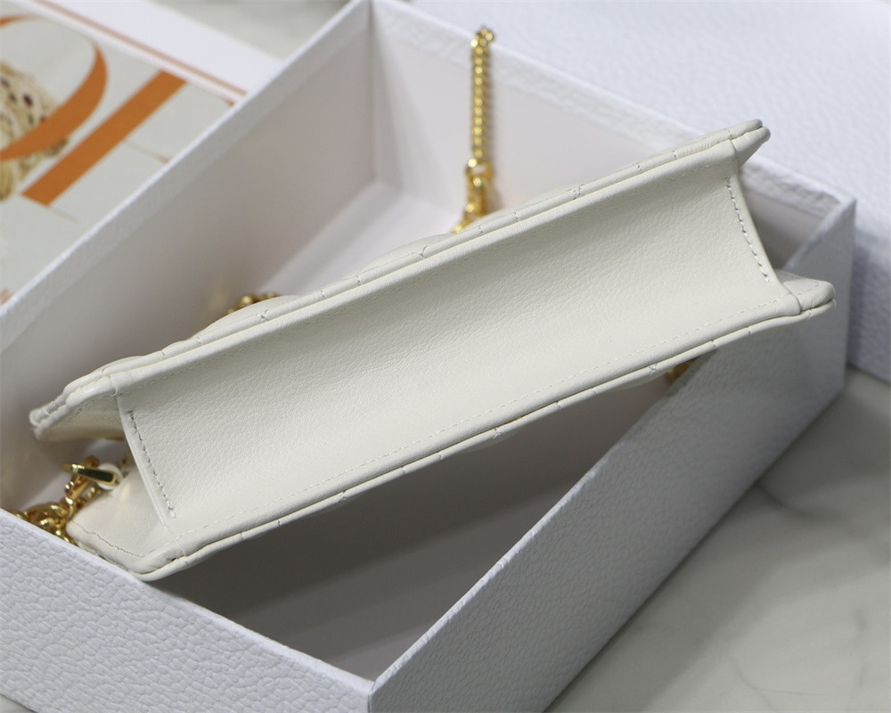 d*or caro zipped pouch with chain latte S*pple cannage calfskin 19 x 14 x 4.5 cm