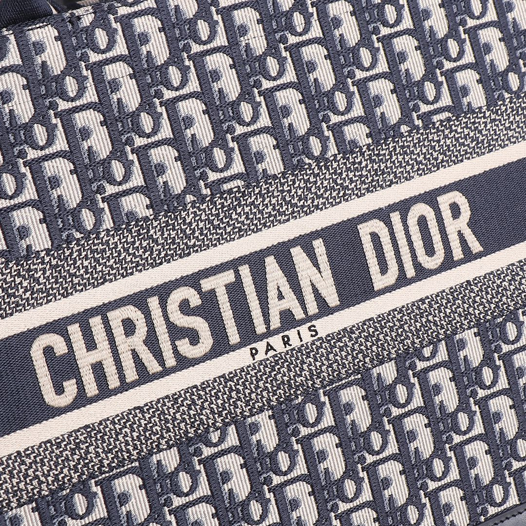 medium D*or book tote  blue D*or oblique embroidery and calfskin 14.5 x 11 x 7 inches