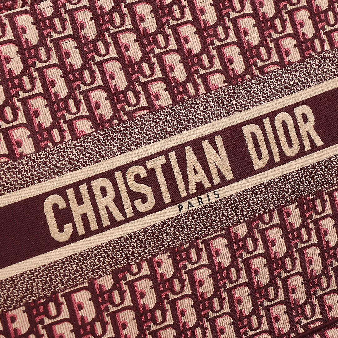 medium D*or book tote oblique burgundy 14 x 11 x 6.5 inches