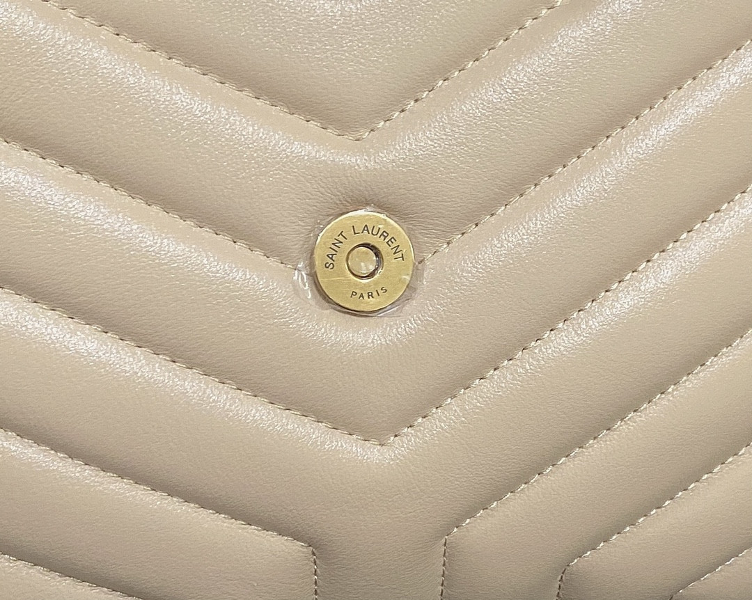 Y*L loulou small in quilted leather light beige 9 x 6.1 x 3.3 inches