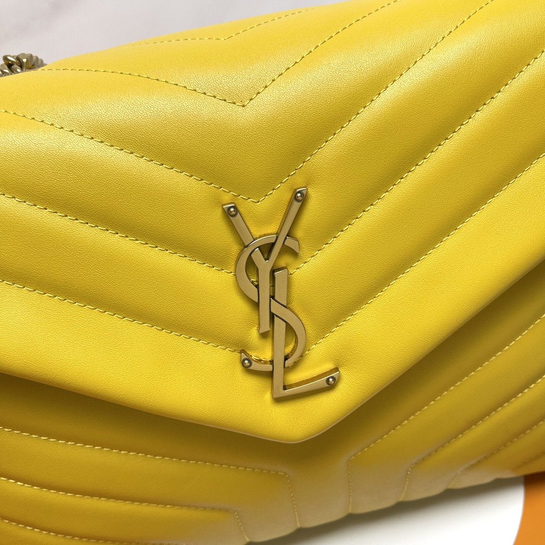 Y*L loulou medium in quilted leather yellow 12.5 x 8.6 x 3.5 inches