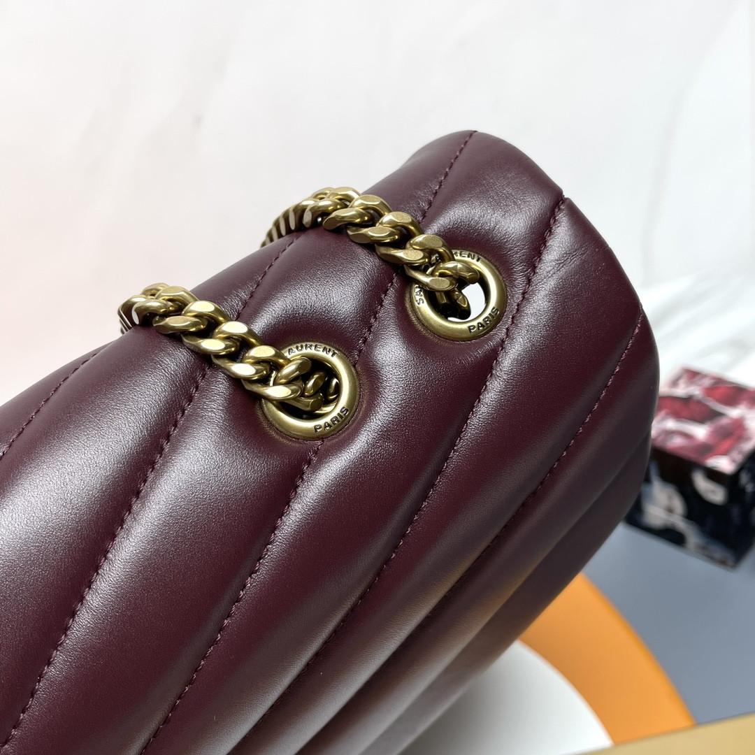 Y*L loulou medium in quilted leather dark red 12.5 x 8.6 x 3.5 inches