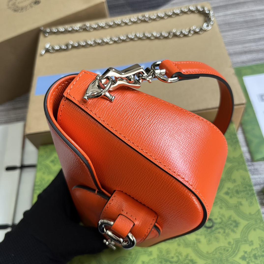G*u*i horsebit 1955 mini shoulder bag orange 7.7"w x 5-3.1"h x 2.4-1.2"d