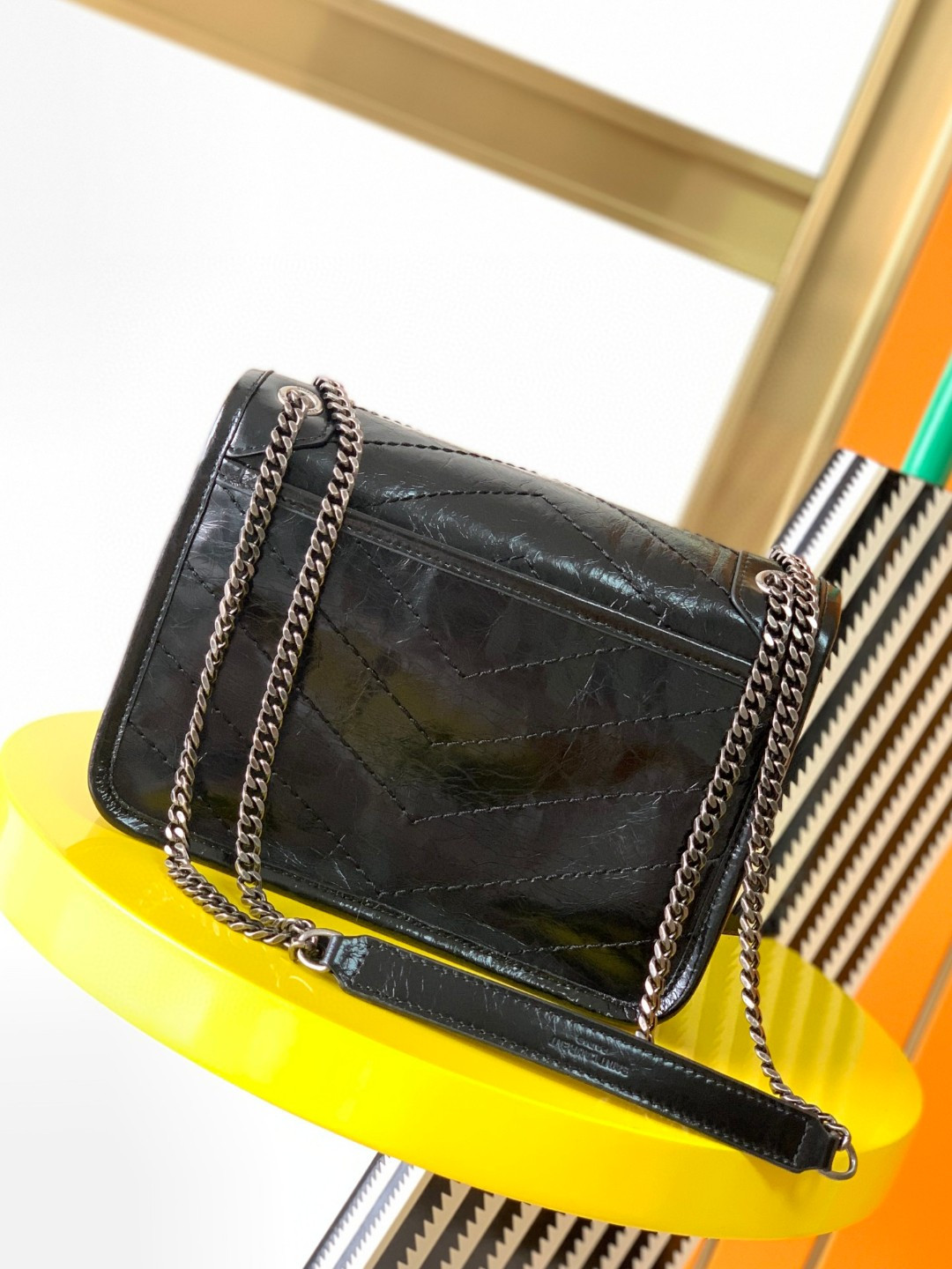 Y*L niki baby in vintage leather black 21x16x7.5cm
