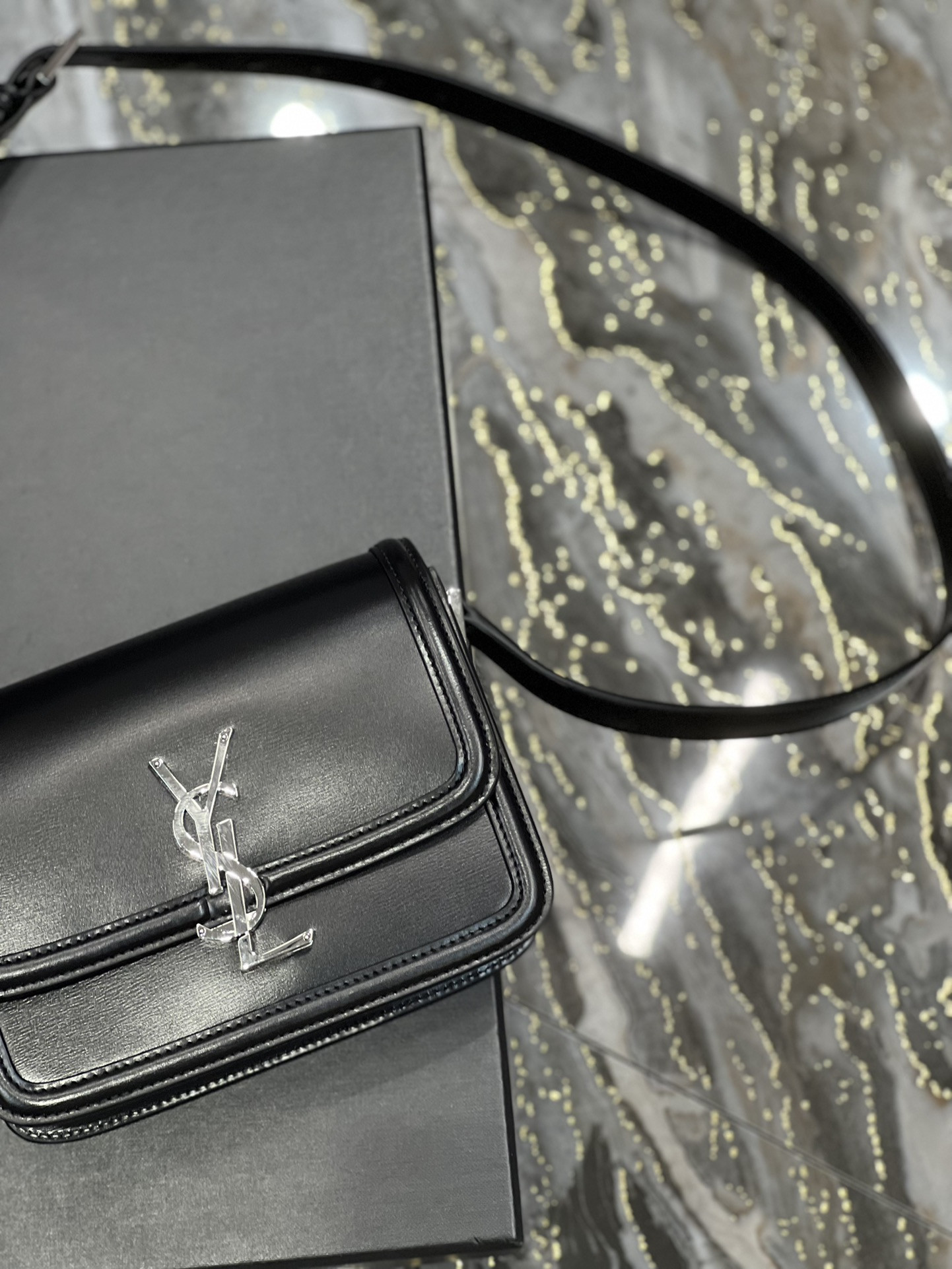 Y*L solferino small in glazed leather  7.4 x 5.1 x 1.9 inches