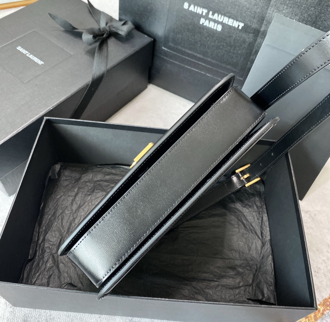 y*l solferino medium satchel in box Sa**t Lau*nt black 9.1 x 6.3 x 2.4 inches