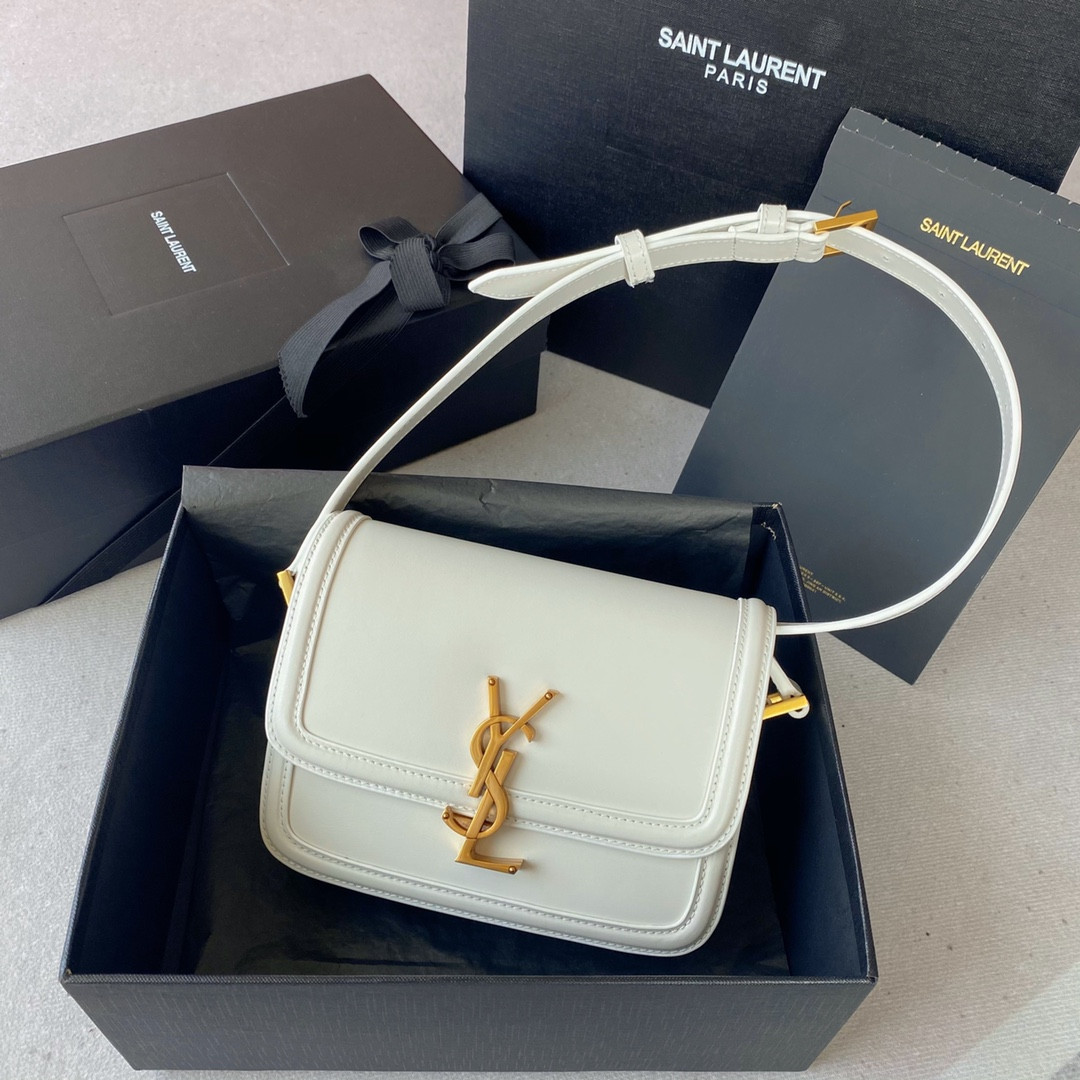 y*l solferino small satchel in box Sa**t Lau*nt blanc vintage 7.4 x 5.1 x 1.9 inches