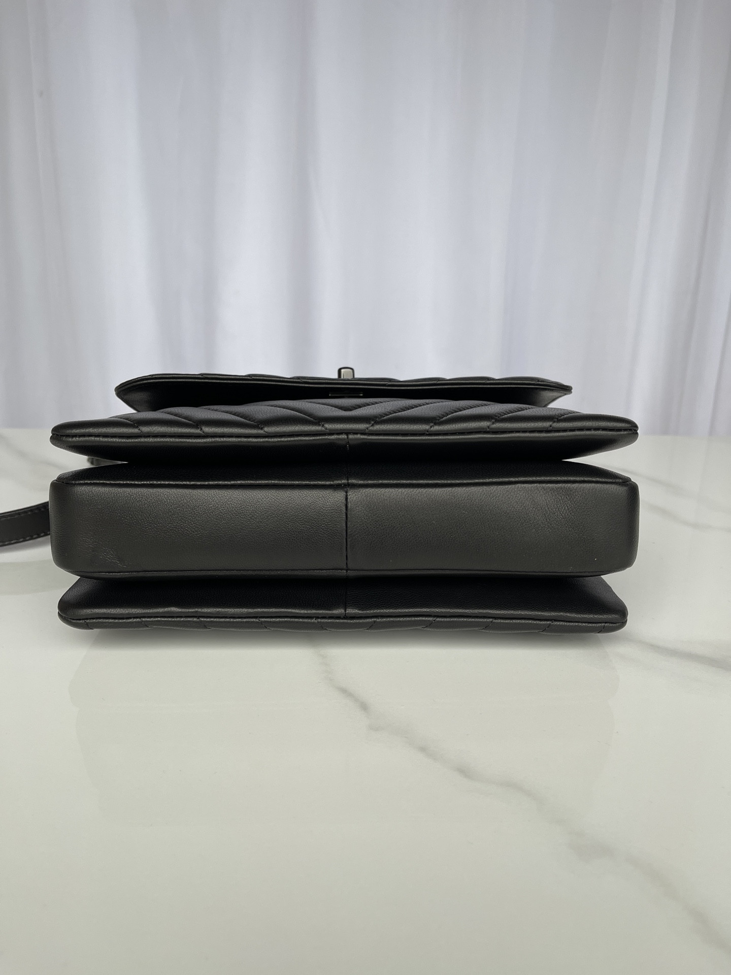 Ch*el flap bag with top handle 6.6 × 9.8 × 4.7 in