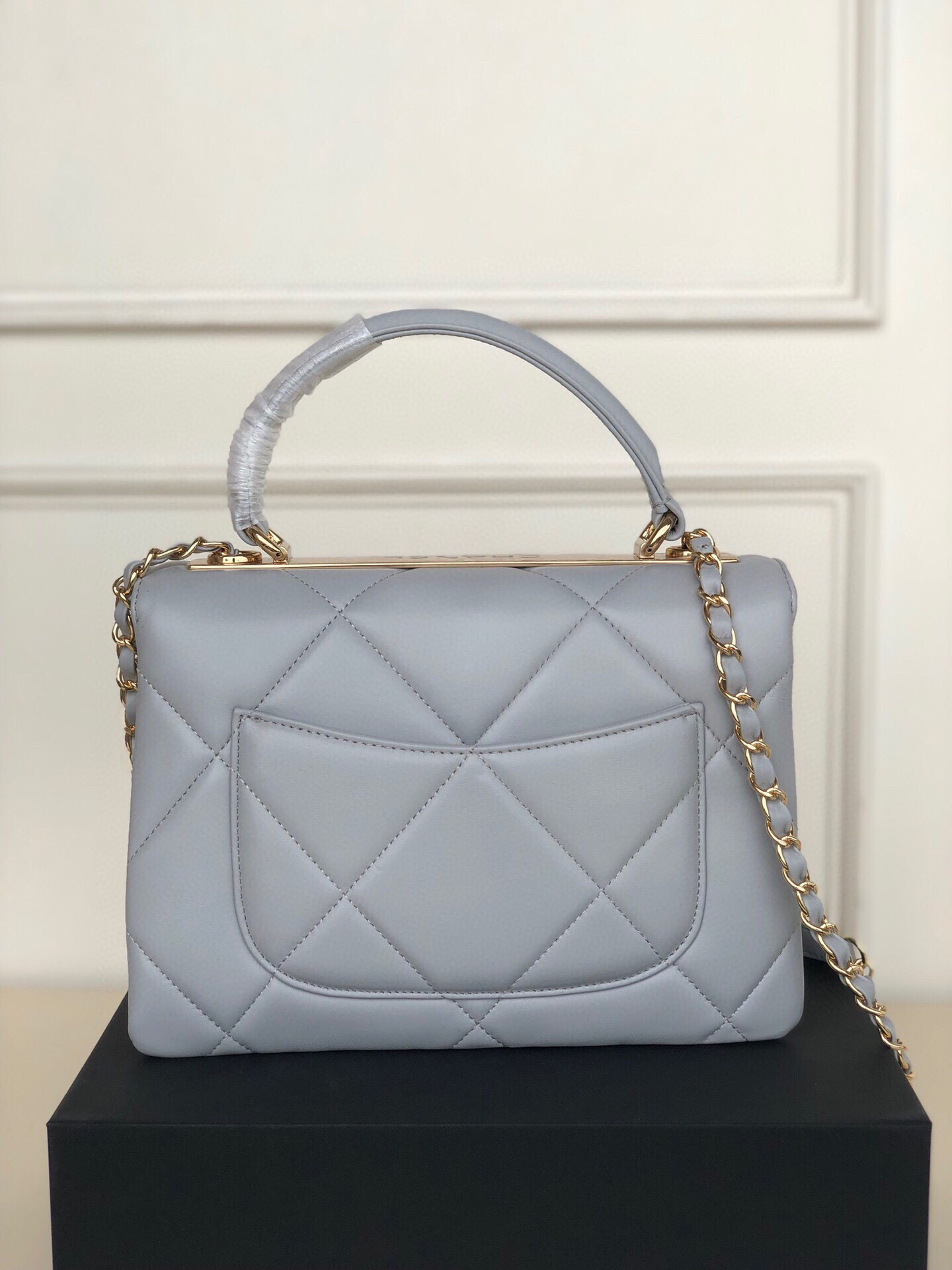 Ch*el flap bag with top handle 6.6 × 9.8 × 4.7 in
