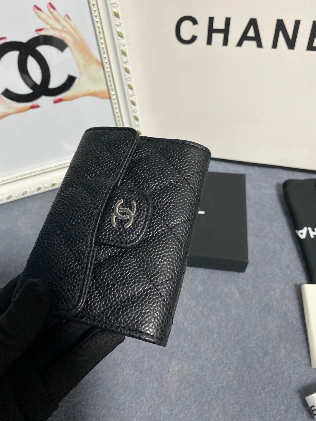 Ch*el flap wallet 12 x 8.5cm