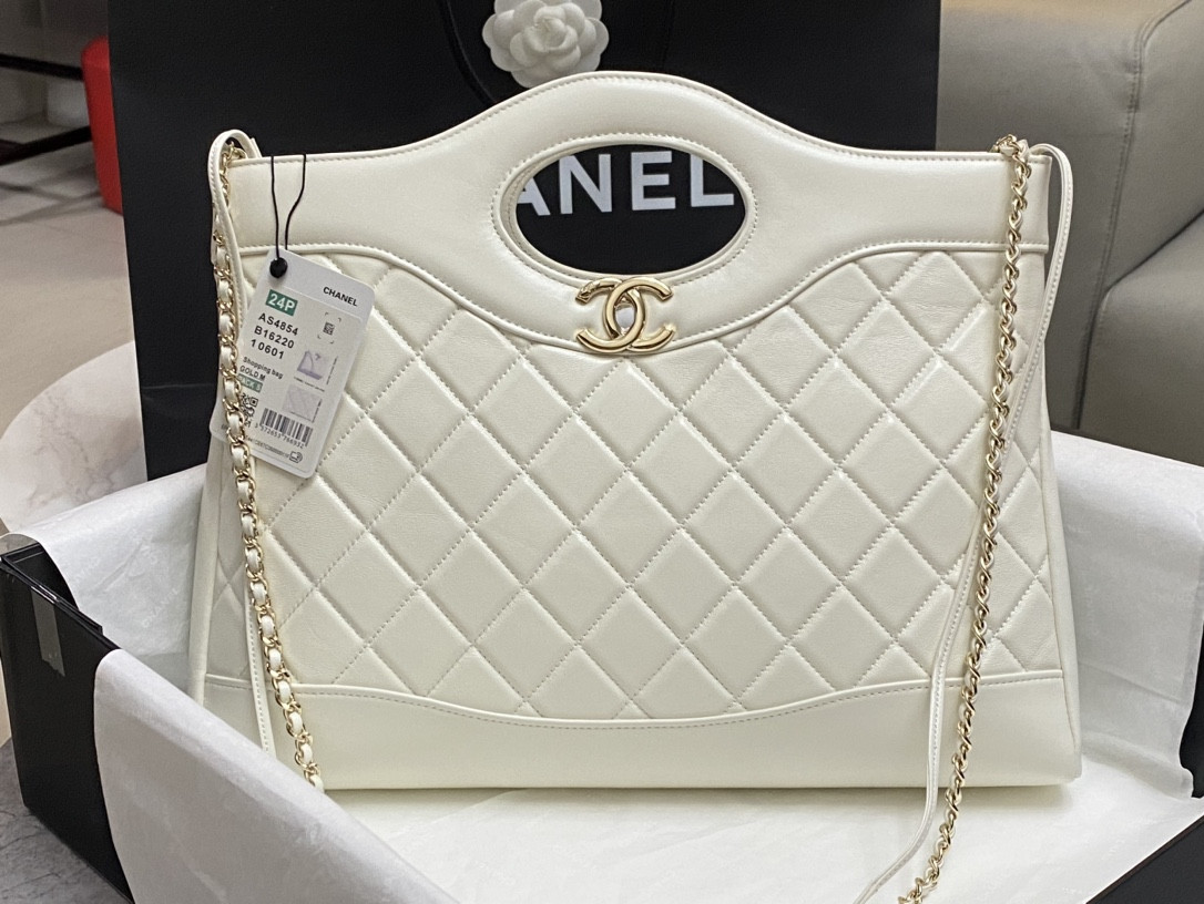 Ch*el  shopping bag shiny lambskin & gold-tone metal 35x39x8cm