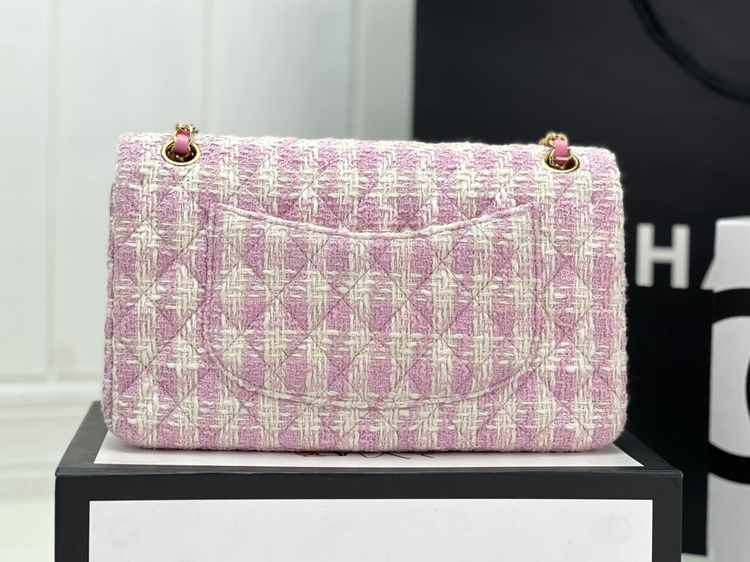 Ch*el classic 11.12 handbag tweed & gold-tone metal   6 × 9.9 × 2.5 in