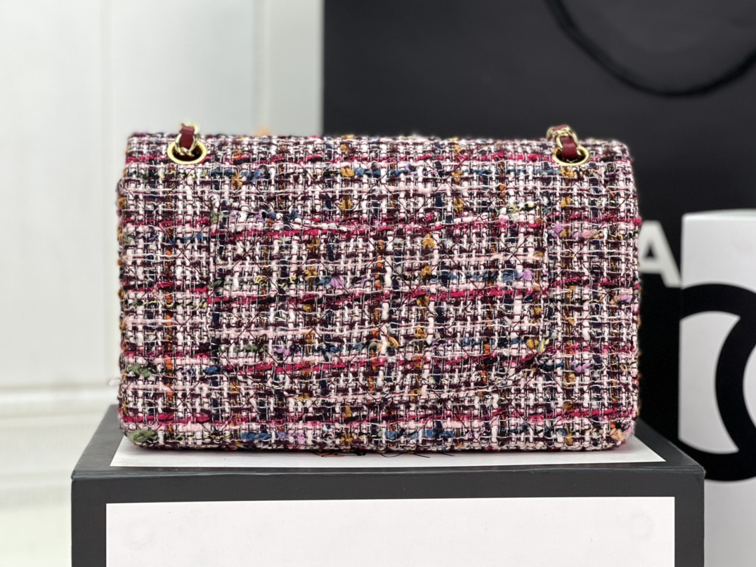 Ch*el classic 11.12 handbag tweed & gold-tone metal   6 × 9.9 × 2.5 in