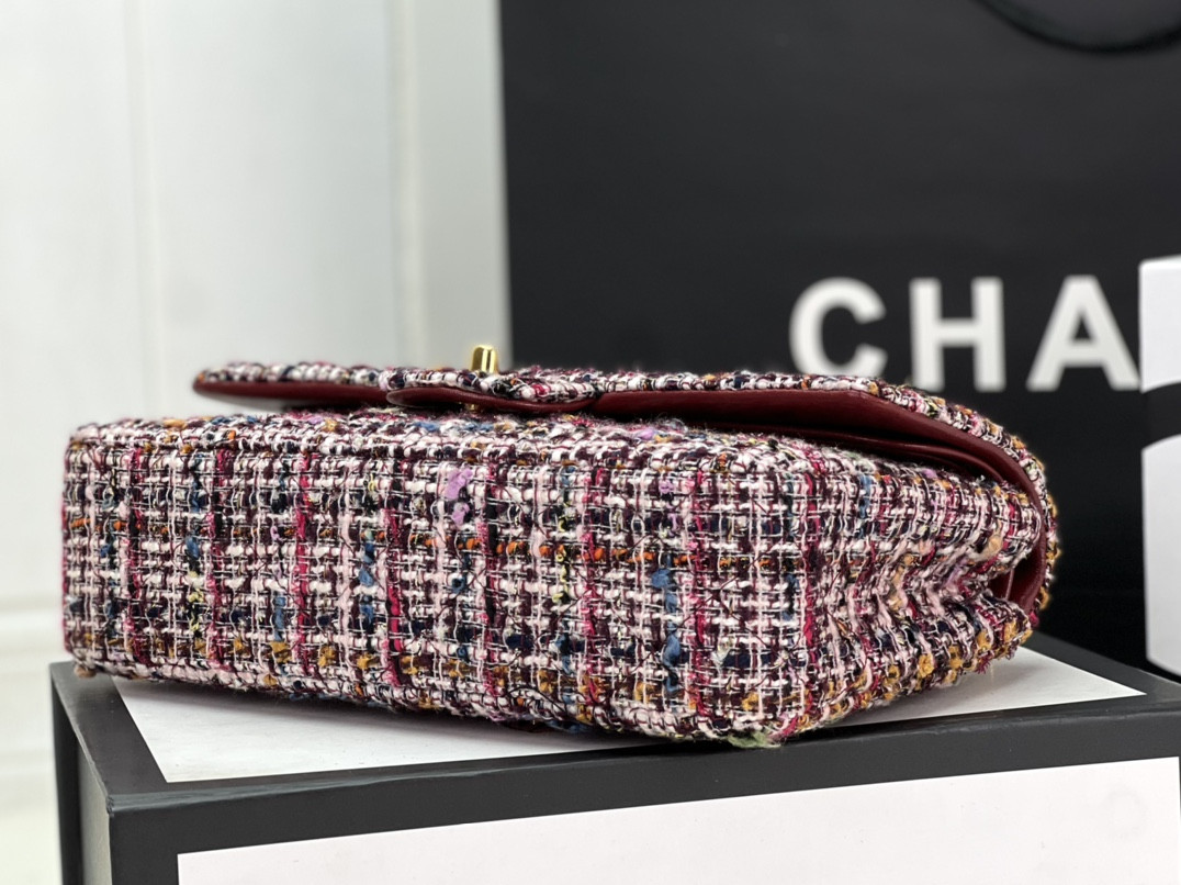 Ch*el classic 11.12 handbag tweed & gold-tone metal   6 × 9.9 × 2.5 in