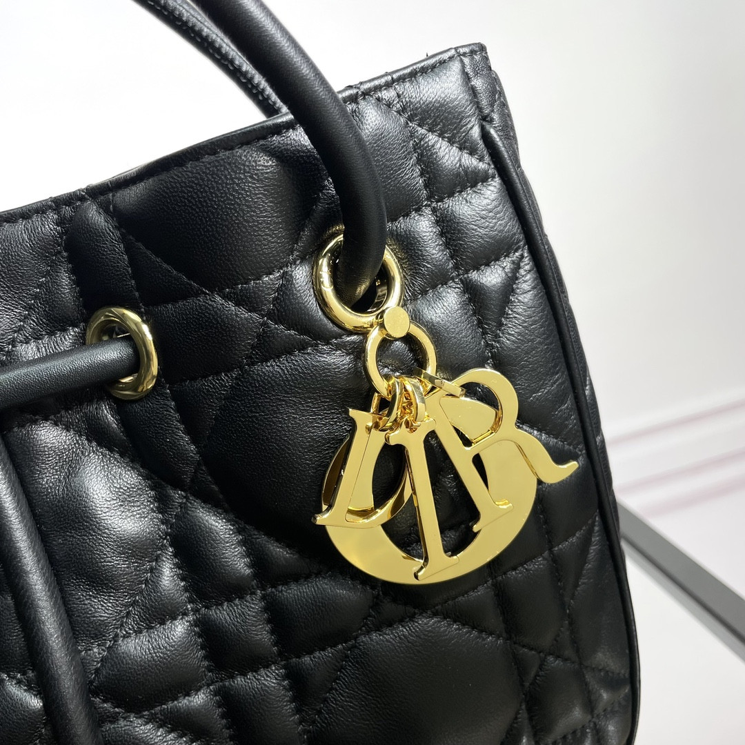 medium D*or nolita bag black macrocannage lambskin 10.5 x 10 x 2 inches