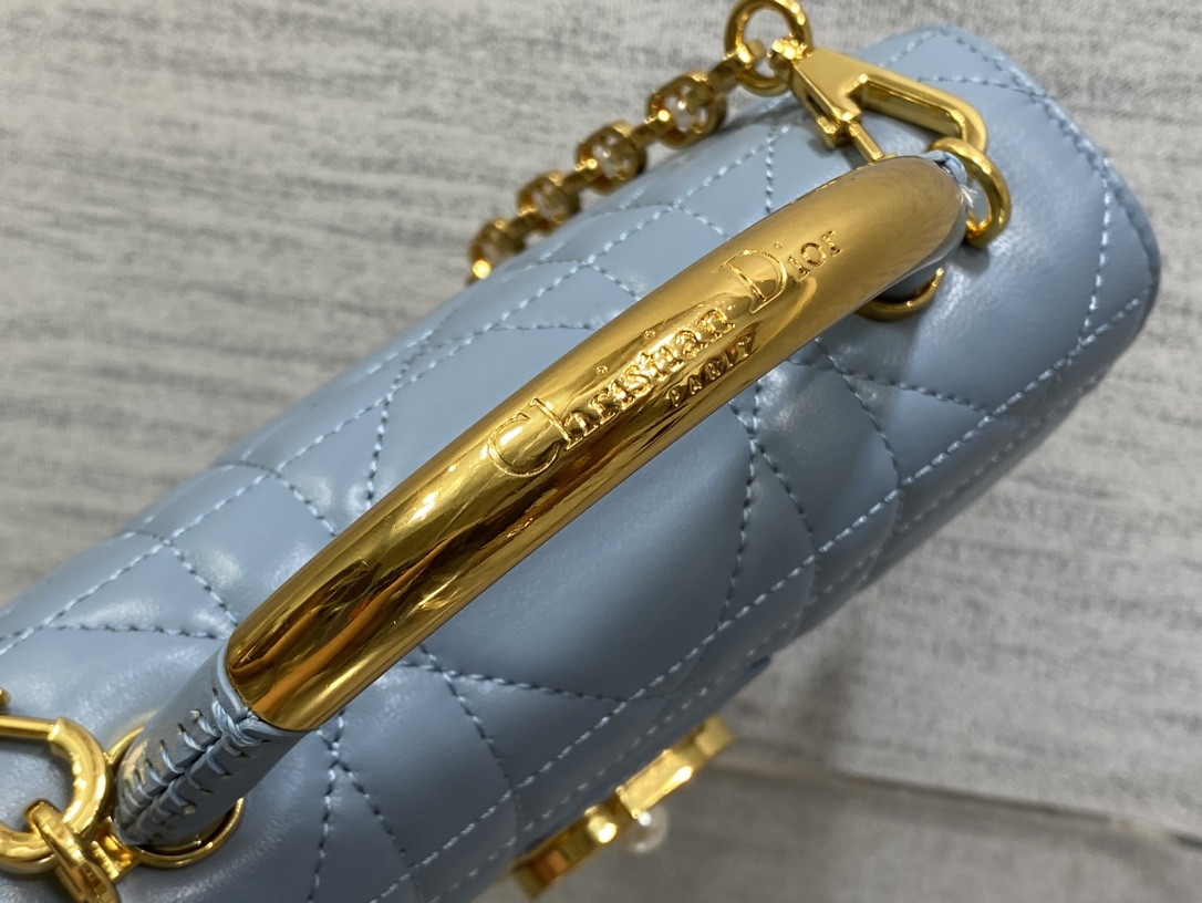 D*or small ange bag blue  latte macrocannage calfskin  20 x 12 x 5 cm
