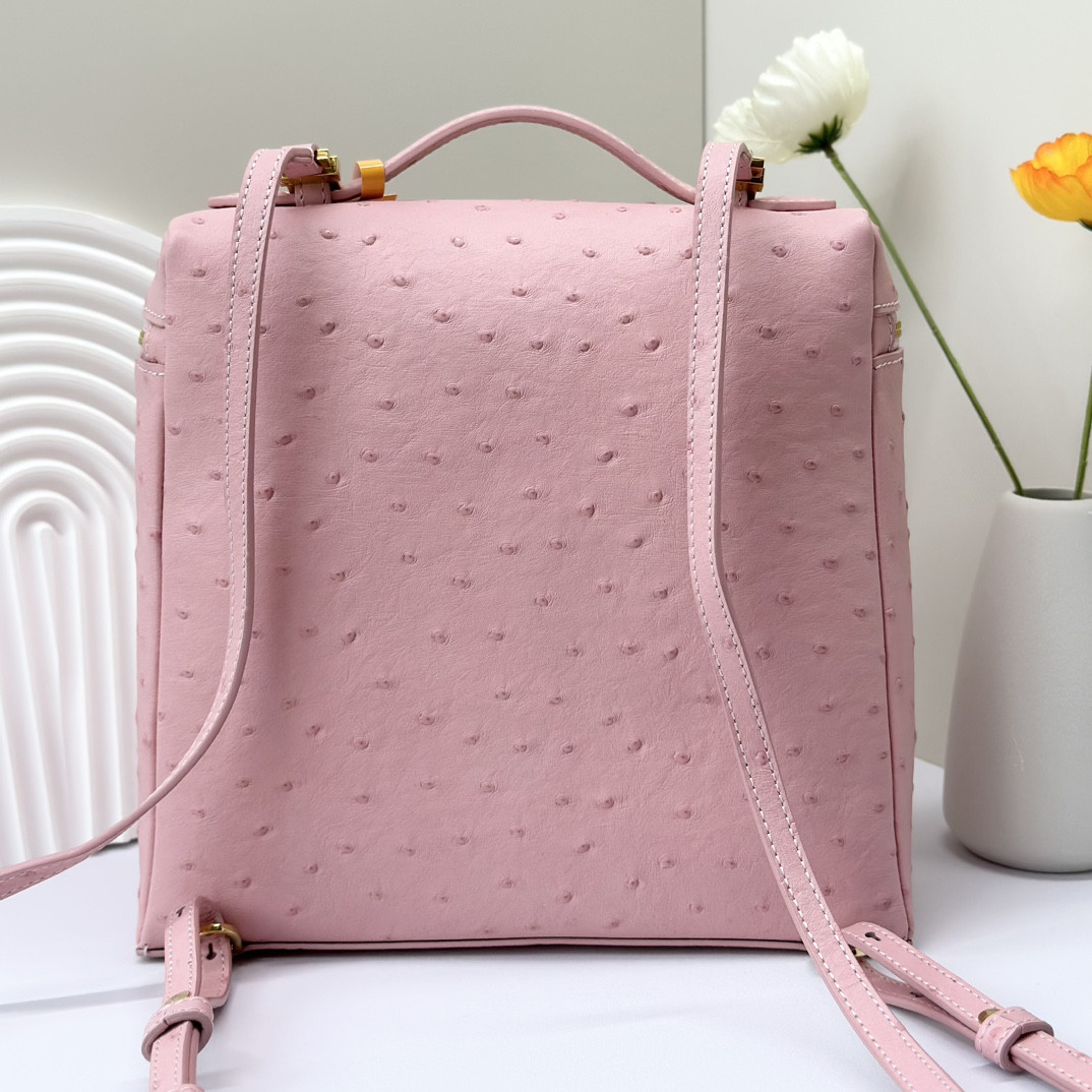 L**o p*ana extra pocket backpack l23.5 ostrich-grained leather 23 x 21 x 8 cm